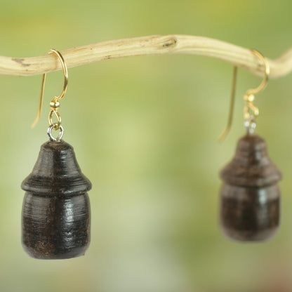 Village Huts Handcrafted Sese Wood Hut-Shaped Earrings from Ghana