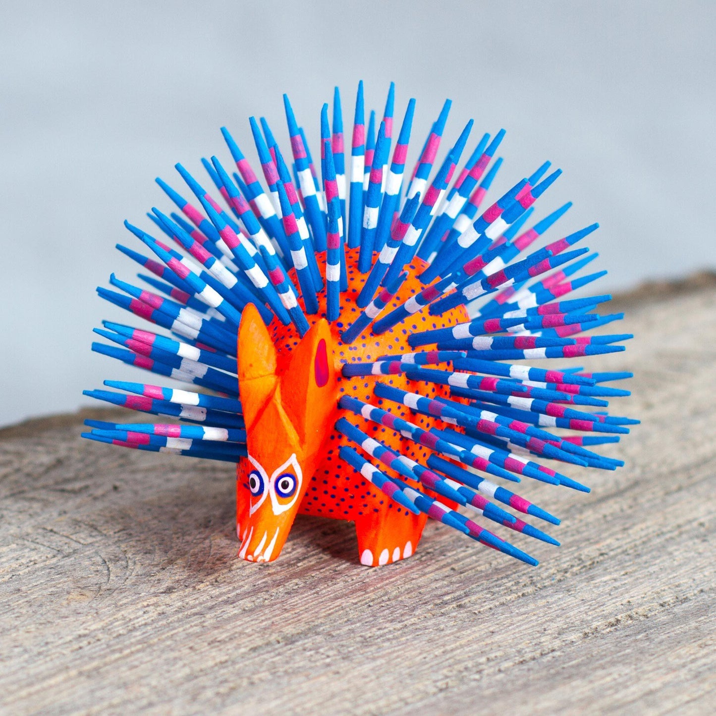 Blue & Red Handpainted Porcupine Sculpture