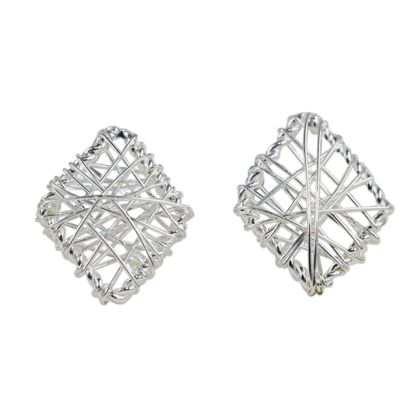 Rhombus Wrap Wrapped Sterling Silver Stud Earrings Crafted in Thailand