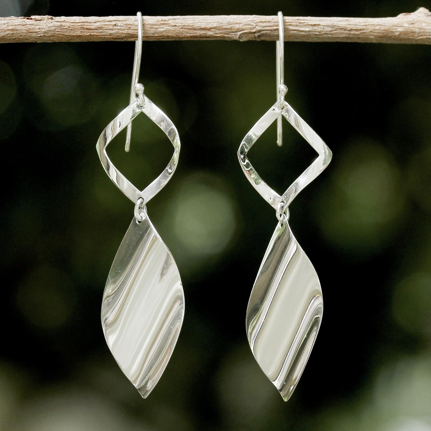 Shimmering Helicopters Sleek Handcrafted Sterling Silver Contemporary Thai Earrings