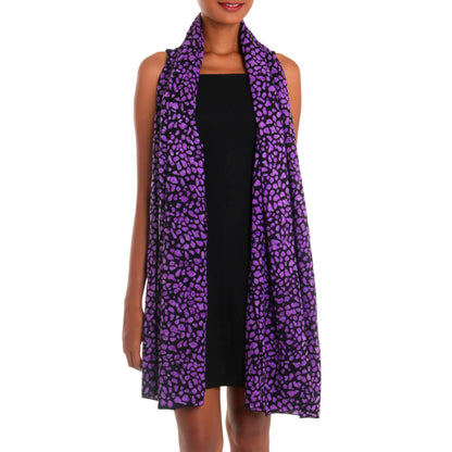 Purple Beach Pebbles 100% Rayon Stamped Batik Shawl