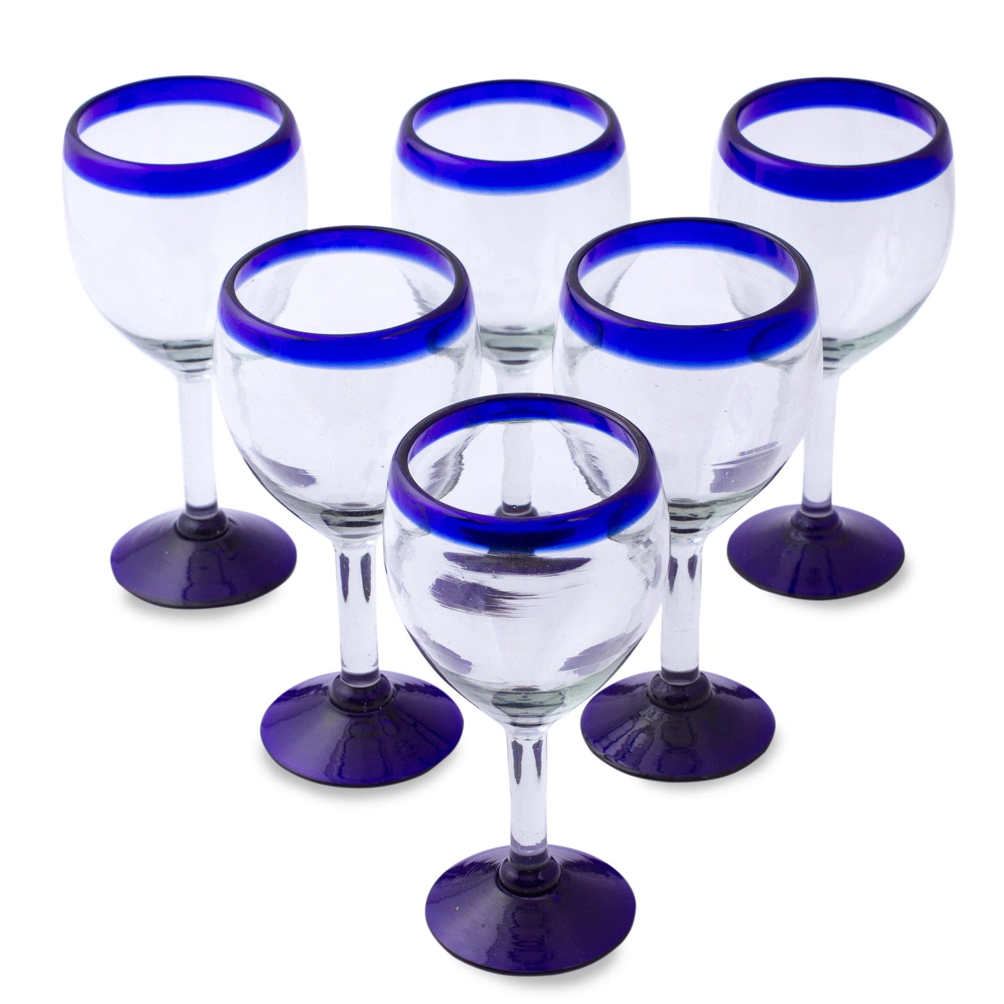 Cobalt Contrasts Set of Six Eco Friendly Hand Blown Wine Goblets