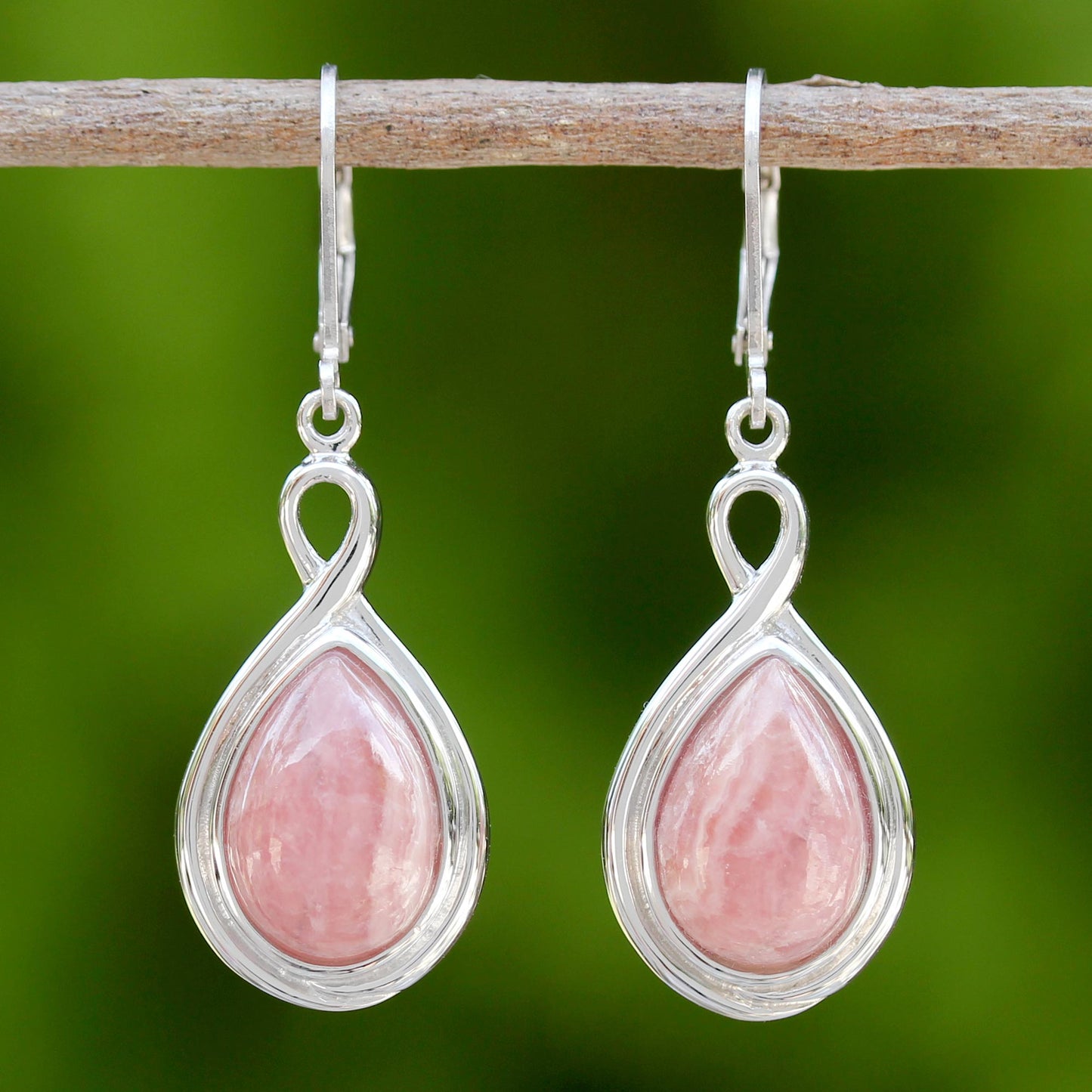 Glamorous Rose Thai Rhodochrosite and Sterling Silver Drop Dangle Earrings