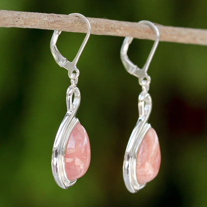 Glamorous Rose Thai Rhodochrosite and Sterling Silver Drop Dangle Earrings