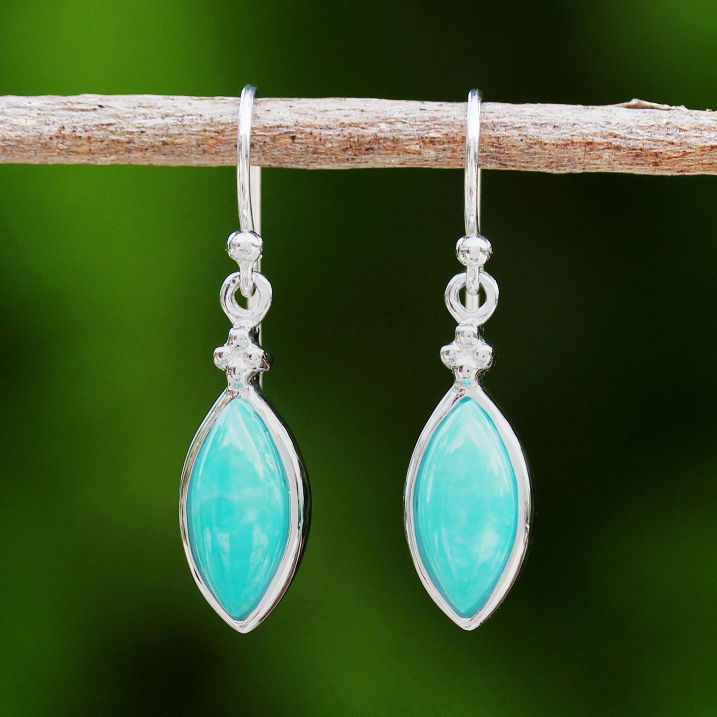 Knowing Eyes Rhodium Plated Amazonite Dangle Earrings from Thailand