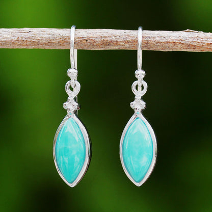 Knowing Eyes Rhodium Plated Amazonite Dangle Earrings from Thailand