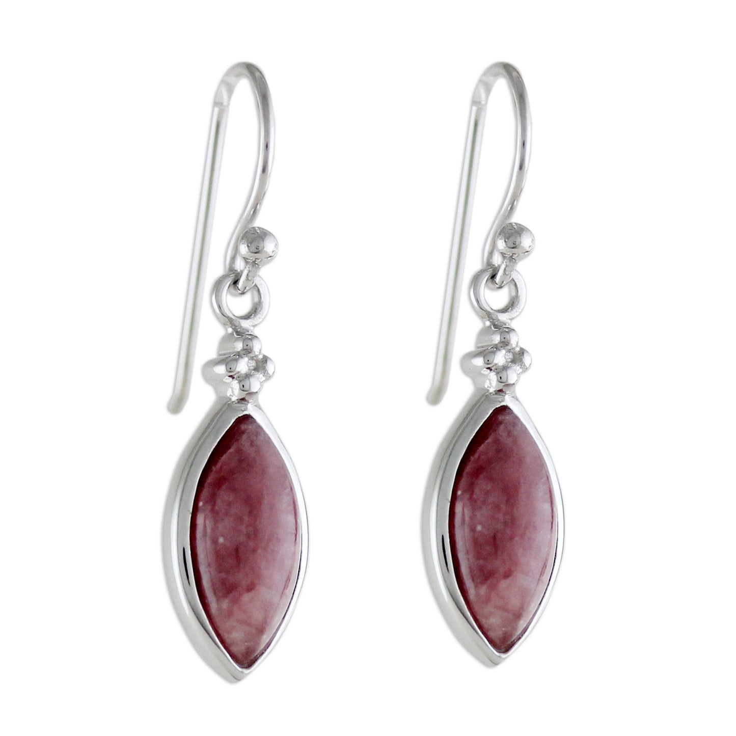 Knowing Eyes Rhodium Plated Rhodochrosite Dangle Earrings from Thailand