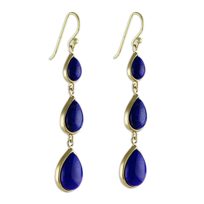 Nectar Drops Gold Plated Thai Lapis Lazuli Teardrop Dangle Earrings