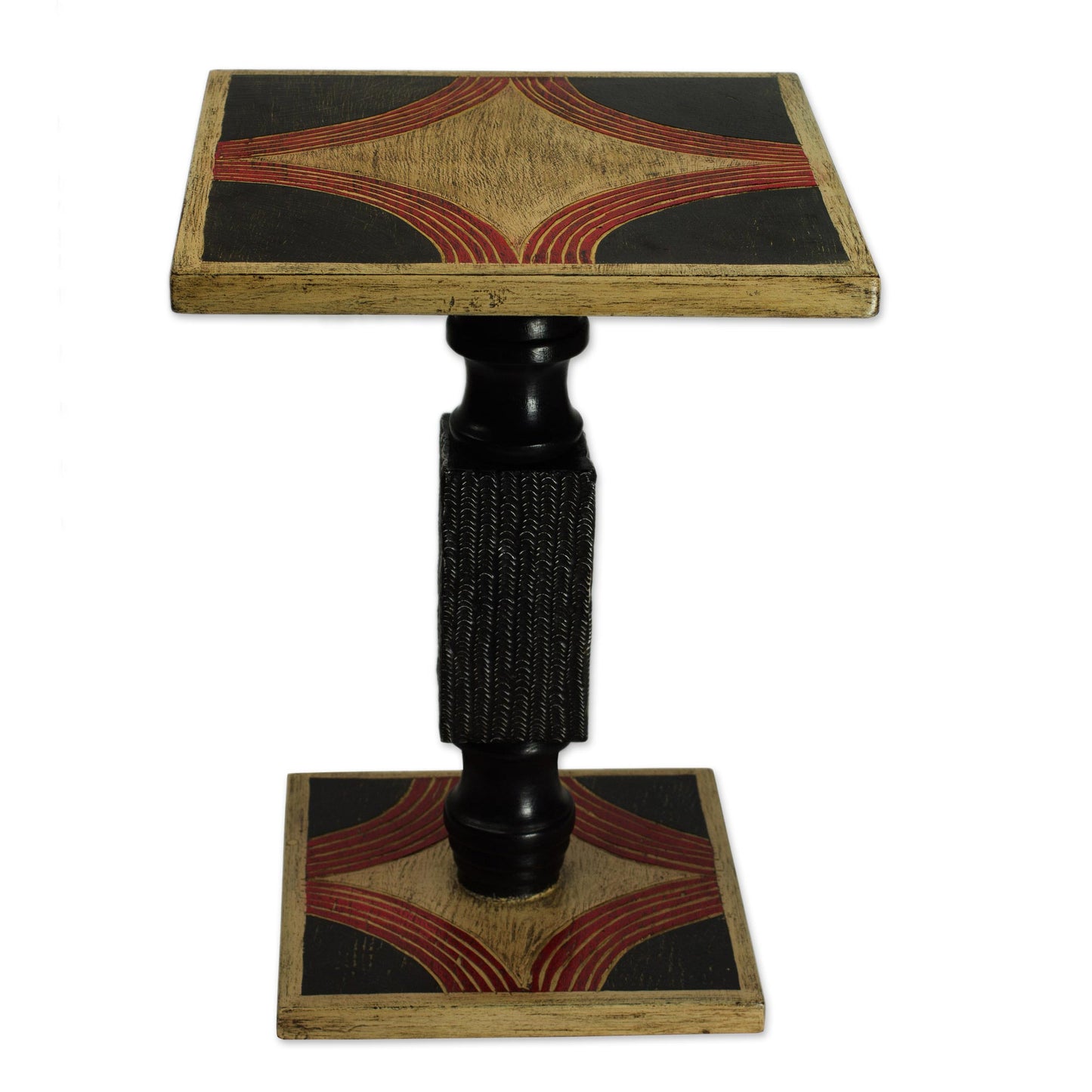 Blooming Light Hand Crafted Cedar Wood Black and Beige End Table from Ghana