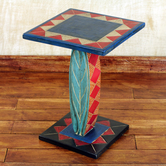 Rustic Leaf Hand Crafted Cedar Wood Geometric Leaf Accent Table