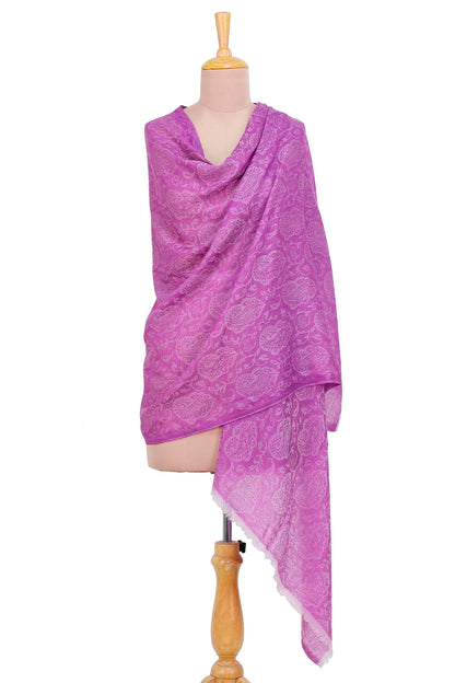 Wisteria Paisley Woven Wool Shawl with Paisley Motifs in Wisteria from India