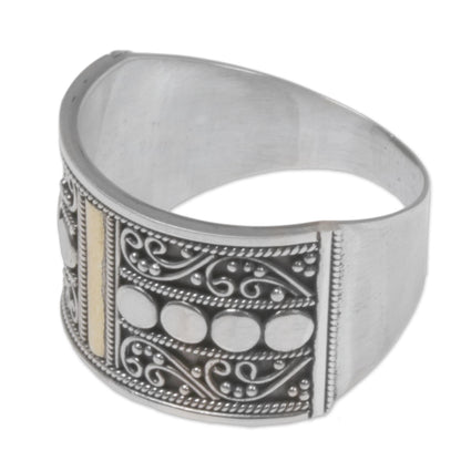 Golden Ubud Sky Gold Accent Sterling Silver Band Ring with Spiral Motifs