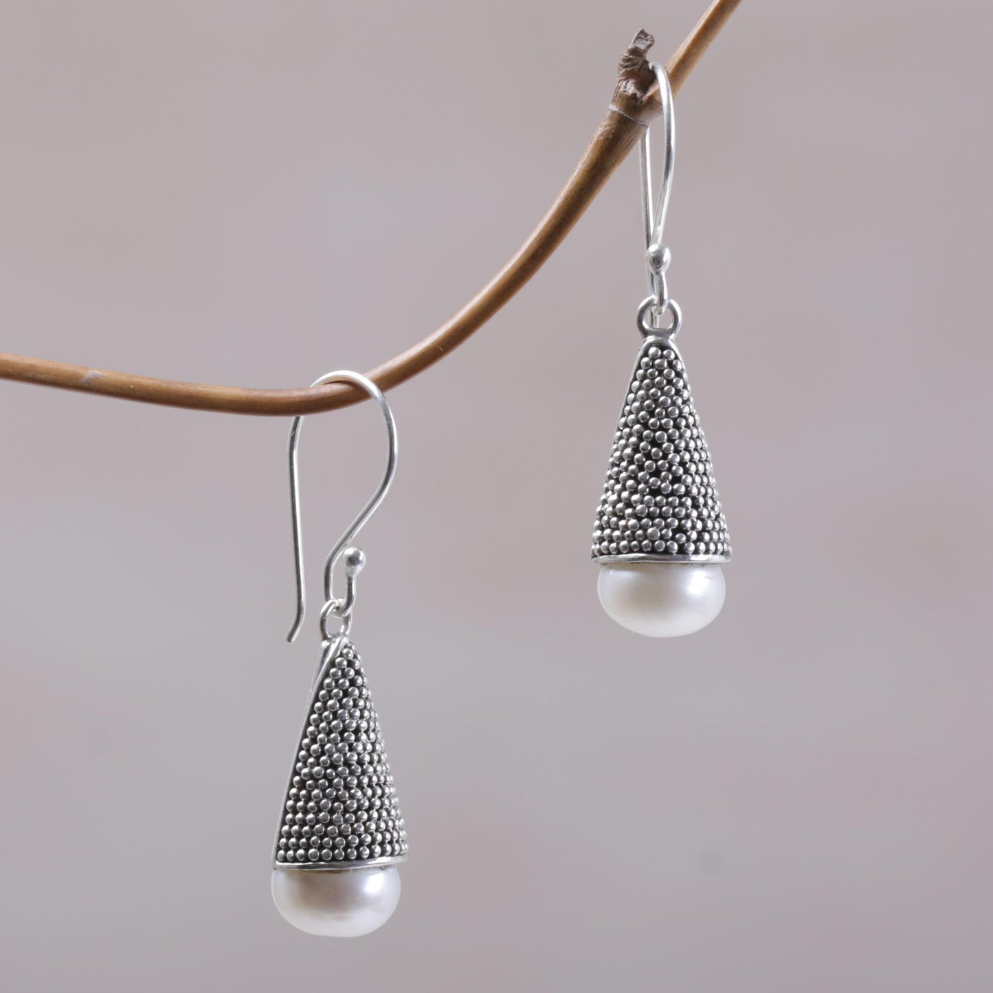 Moonlight Cones Indonesian Cultured Pearl and Sterling Silver Earrings