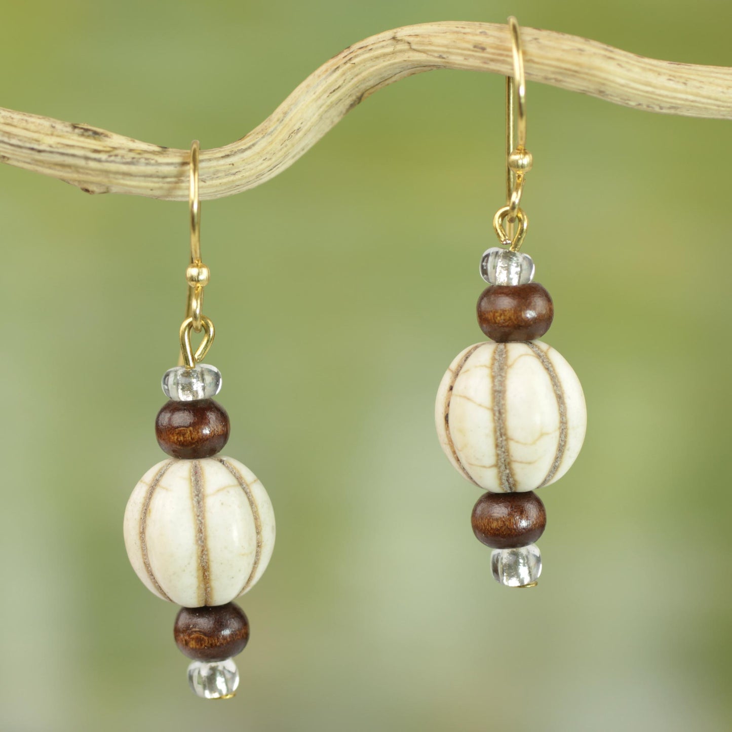 Xoexe Brass & Wood Beaded Earrings