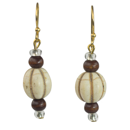 Xoexe Brass & Wood Beaded Earrings