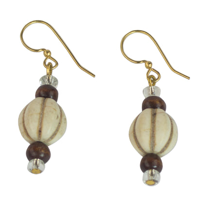 Xoexe Brass & Wood Beaded Earrings