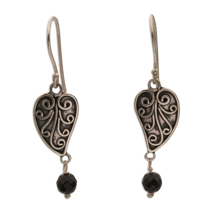 Love Leaf Sterling Silver and Onyx Leaf Dangle Earrings from Bali