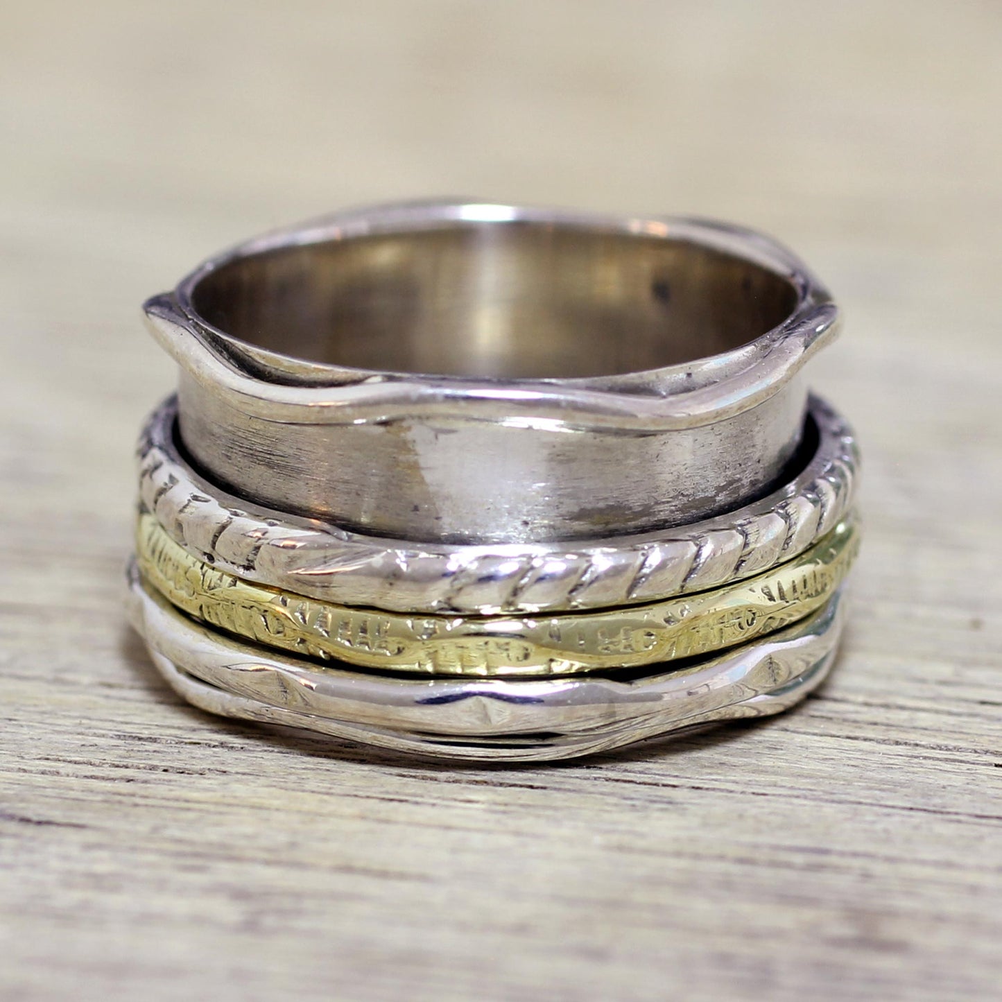 Spinning Grace Silver & Brass Meditation Ring