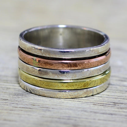 Sleek Simplicity Tri-Tone Meditation Spinner Ring