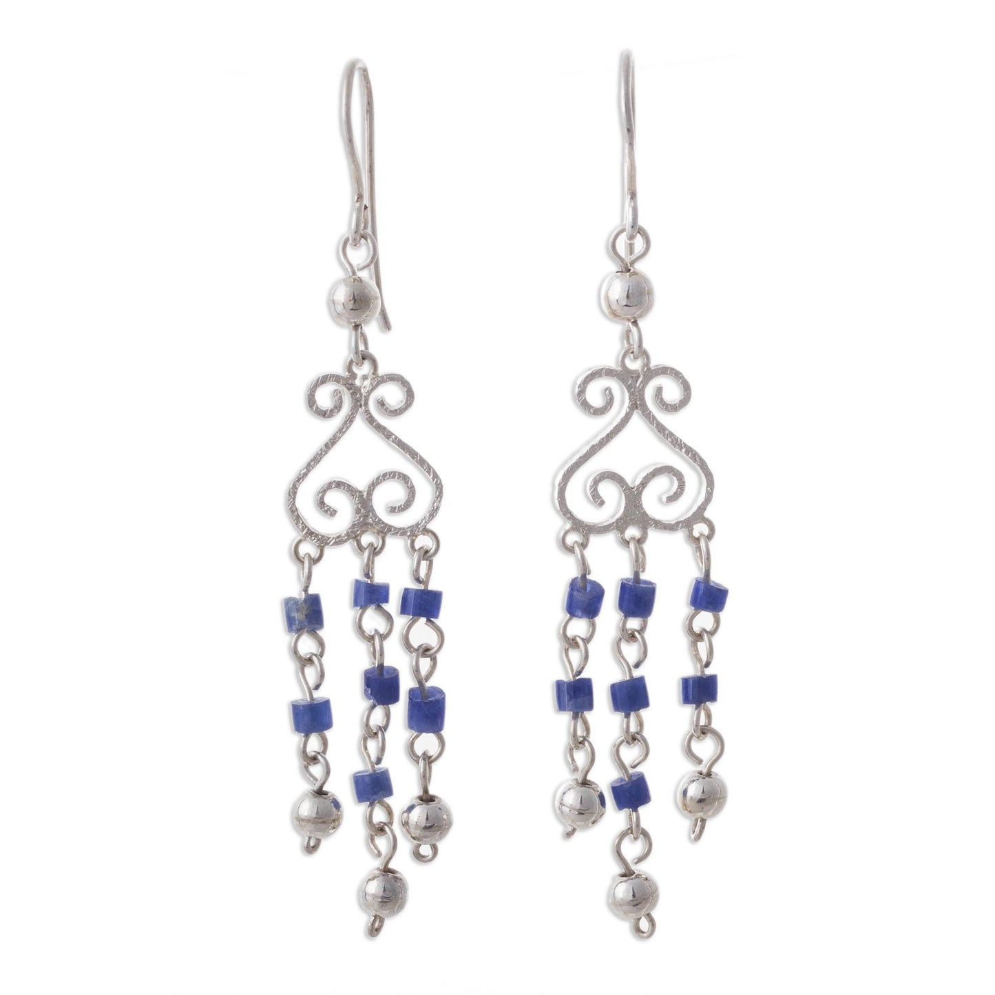 Blue Curls Sodalite and Sterling Silver Chandelier Earrings from Peru