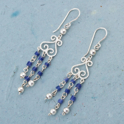 Blue Curls Sodalite and Sterling Silver Chandelier Earrings from Peru