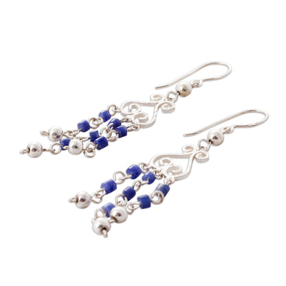 Blue Curls Sodalite and Sterling Silver Chandelier Earrings from Peru