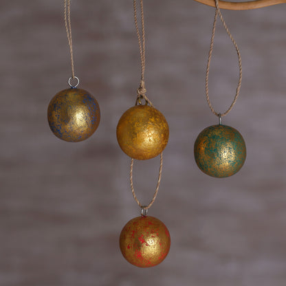 Golden Baubles Holiday Ornaments - Set of 4