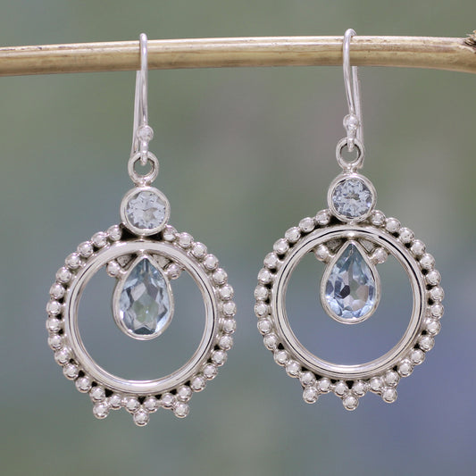 Regal Circles Blue Topaz and Sterling Silver Dangle Earrings from India