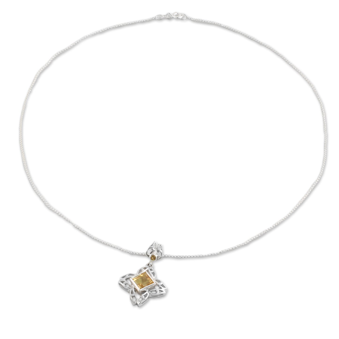 Jali Charm Citrine and Sterling Silver Pendant Necklace from India