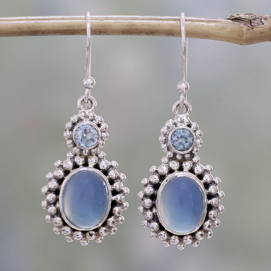 Ocean Dots Chalcedony Topaz & Silver Earrings