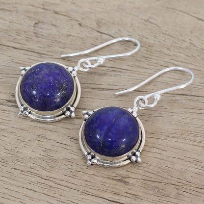 Alluring Speckles Lapis Lazuli and Sterling Silver Dangle Earrings from India