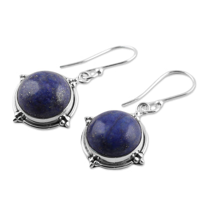 Alluring Speckles Lapis Lazuli and Sterling Silver Dangle Earrings from India