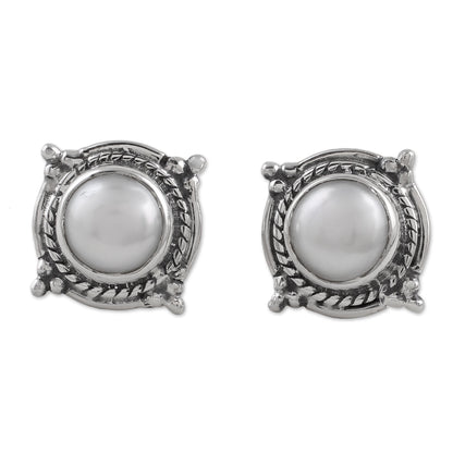 Morning Crowns Cultured Pearl and Sterling Silver Earrings from India