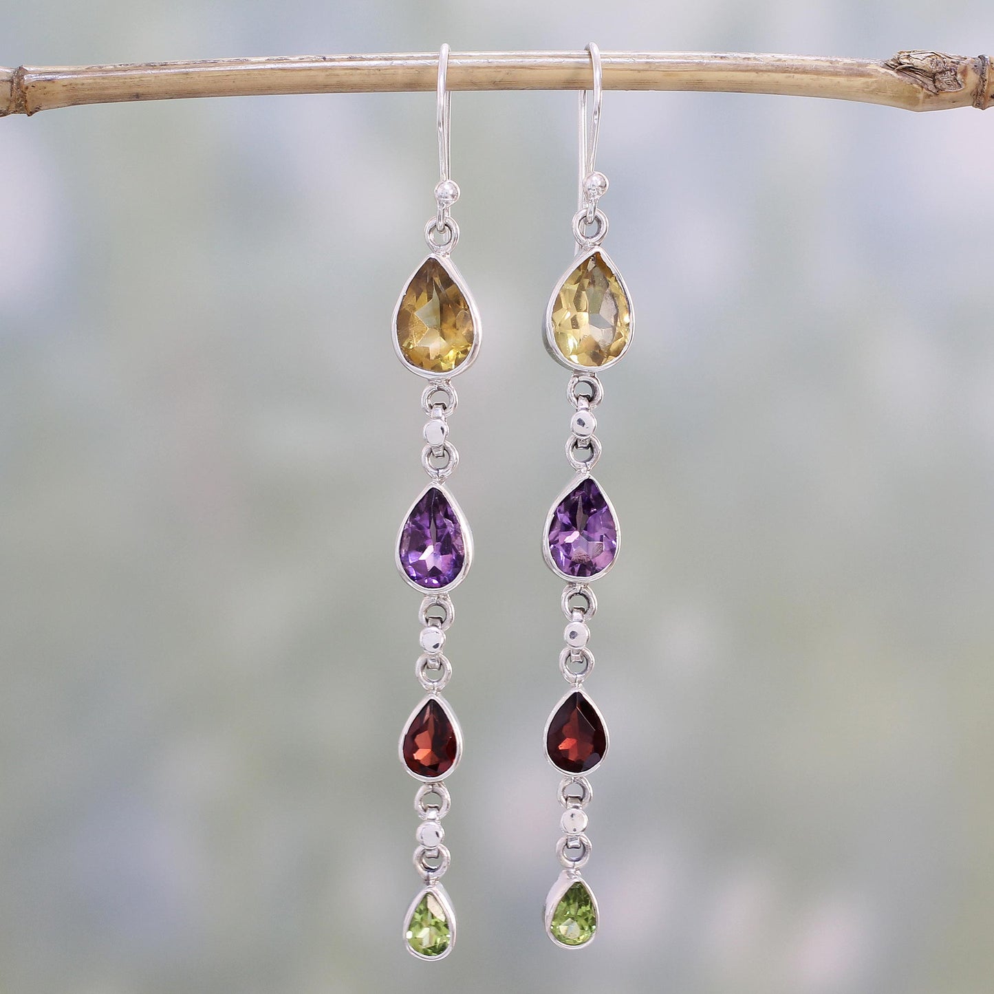 Dazzling Drops Multi-Gem Citrine Amethyst Garnet and Peridot Earrings