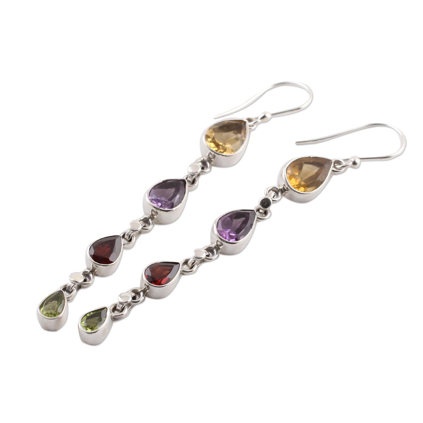 Dazzling Drops Multi-Gem Citrine Amethyst Garnet and Peridot Earrings