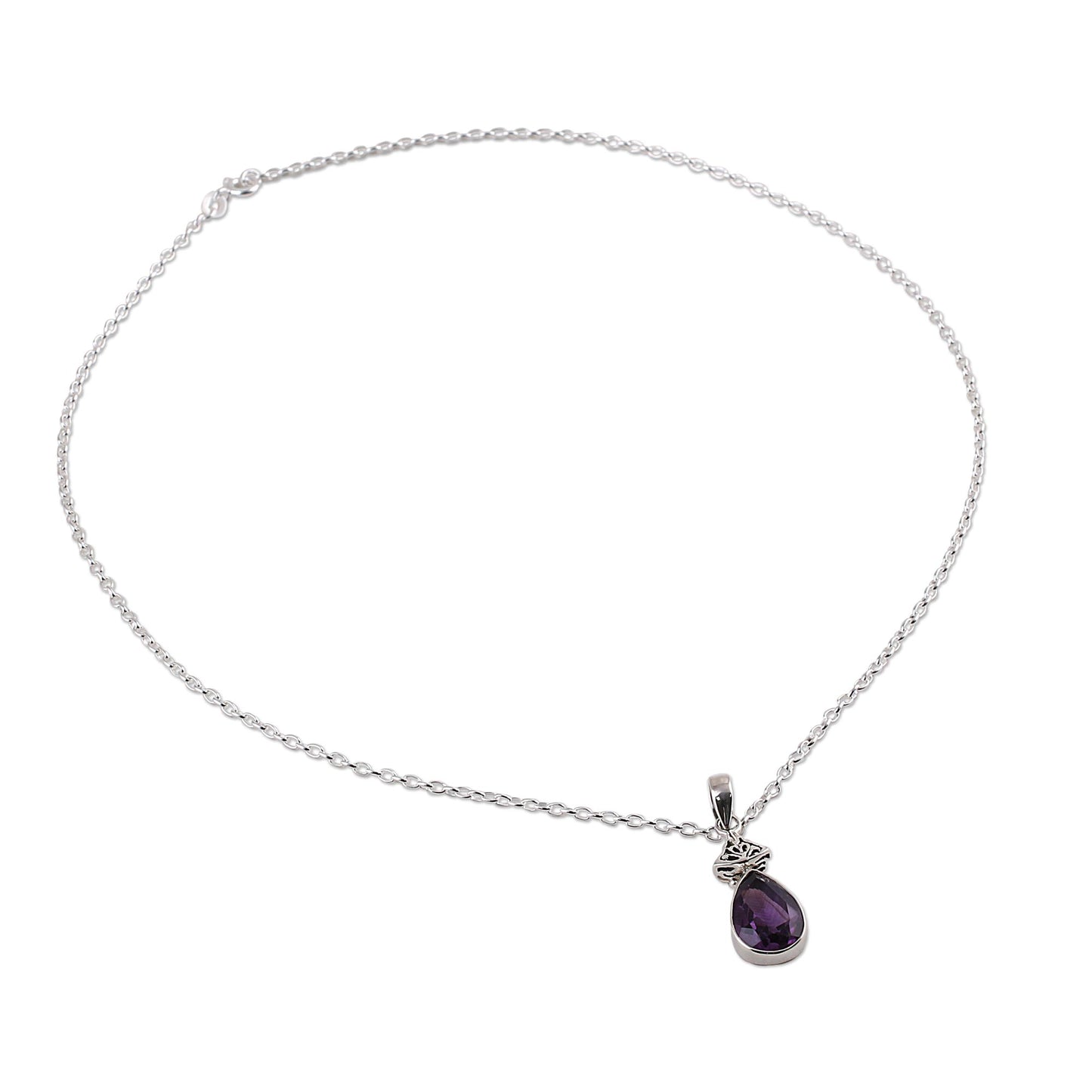 Lavender Drop Faceted Amethyst and Sterling Silver Necklace from India