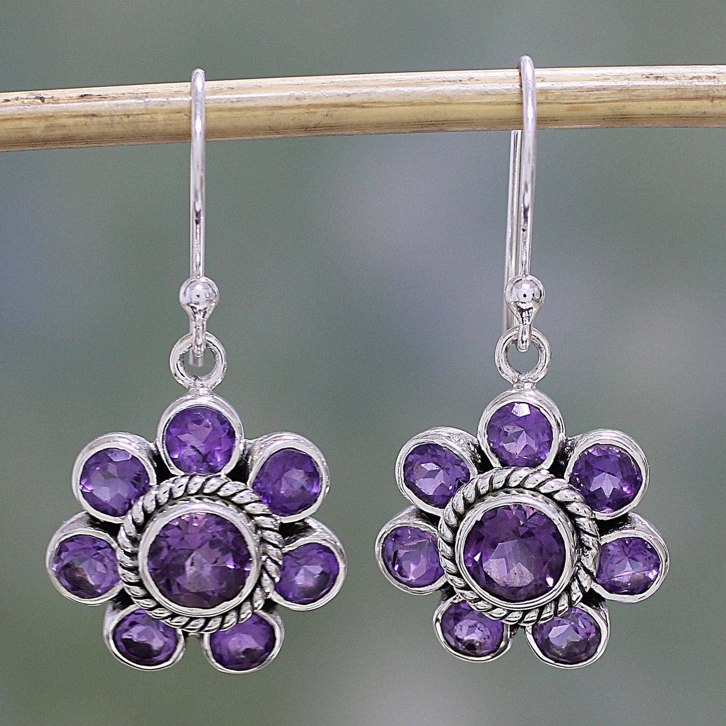 Morning Glitter in Purple Amethyst and Sterling Silver Dangle Earrings from India