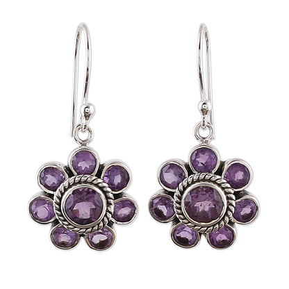 Morning Glitter in Purple Amethyst and Sterling Silver Dangle Earrings from India