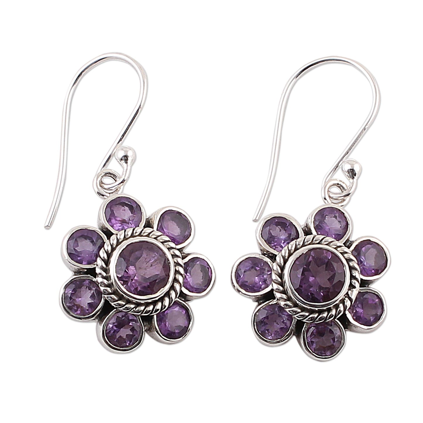 Morning Glitter in Purple Amethyst and Sterling Silver Dangle Earrings from India