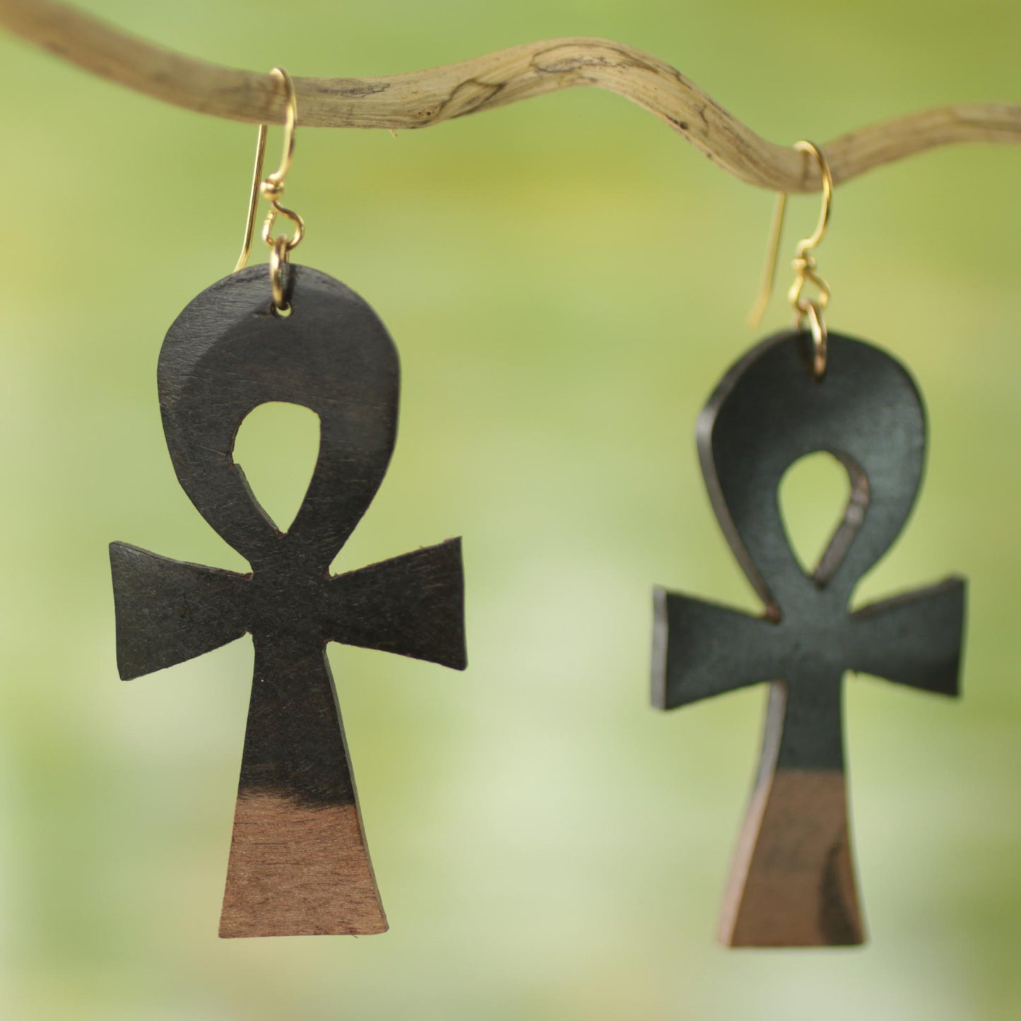 Life Ankhs Ebony Wood Ankh Cross Dangle Earrings from Ghana