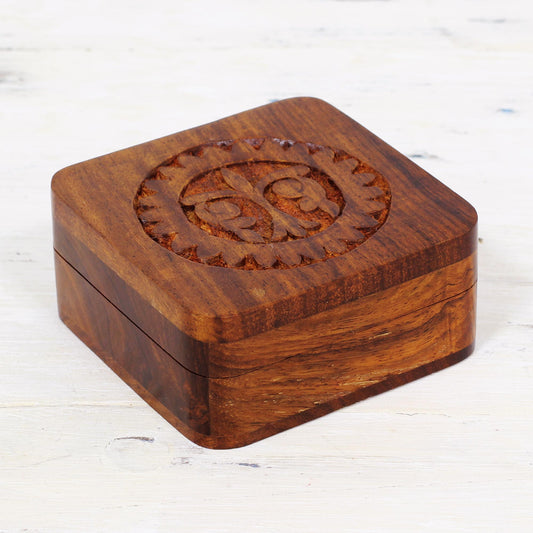 Magnificent Sun Carved Mango Decorative Wood Box