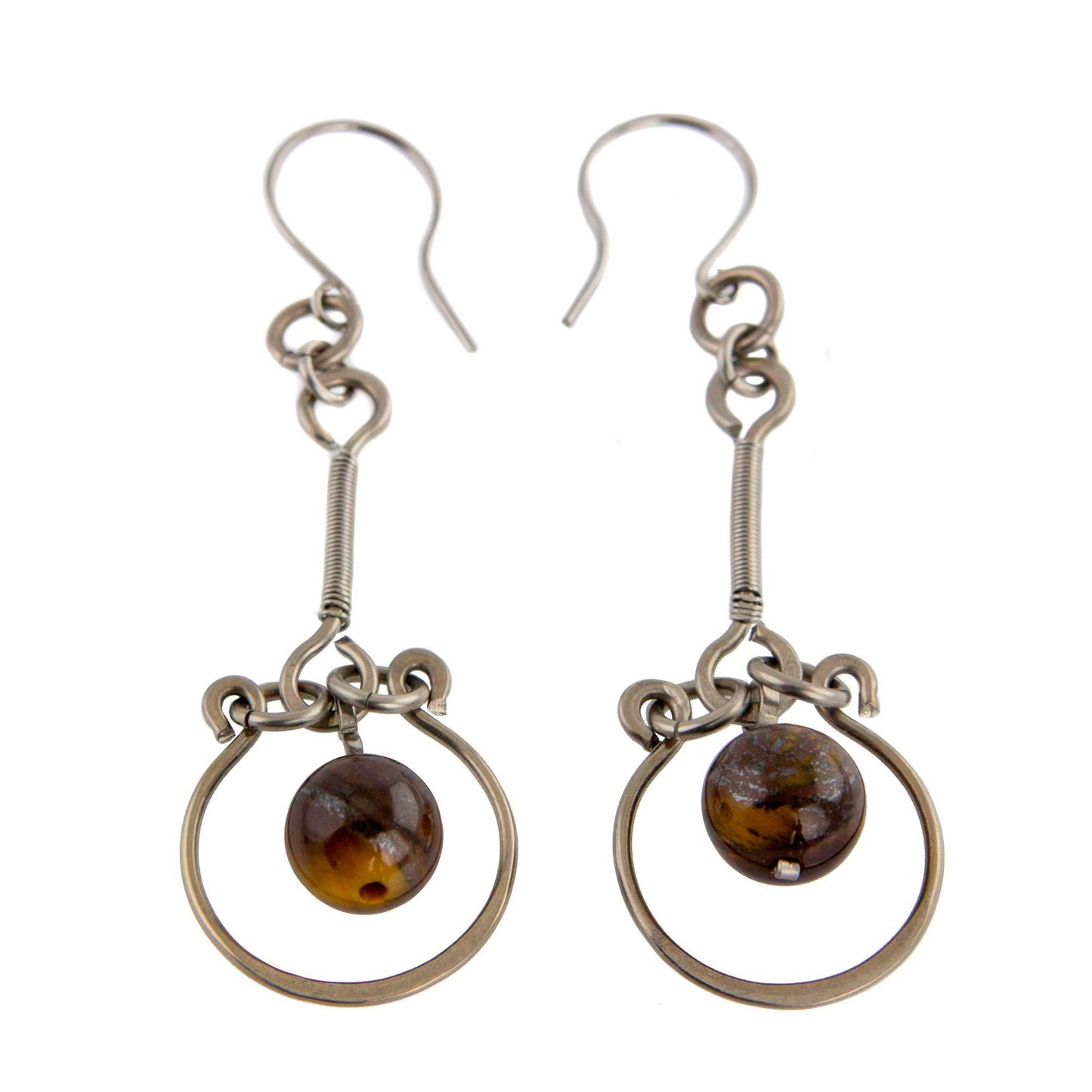 Balanced Nature Tiger's Eye and Stainless Steel Dangle Earrings from Brazil