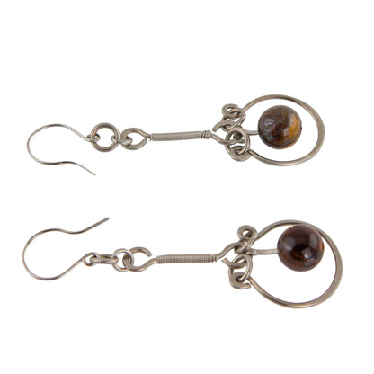 Balanced Nature Tiger's Eye and Stainless Steel Dangle Earrings from Brazil