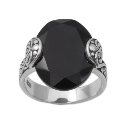 Mysterious Oval Oval Onyx and Sterling Silver Cocktail Ring from Bali