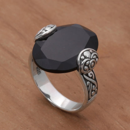 Mysterious Oval Oval Onyx and Sterling Silver Cocktail Ring from Bali