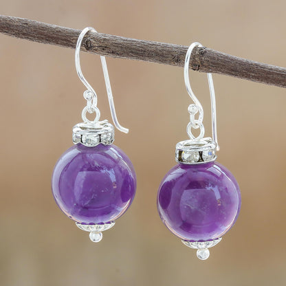 Perfect Orbs Amethyst and 925 Silver Dangle Earrings from Thailand