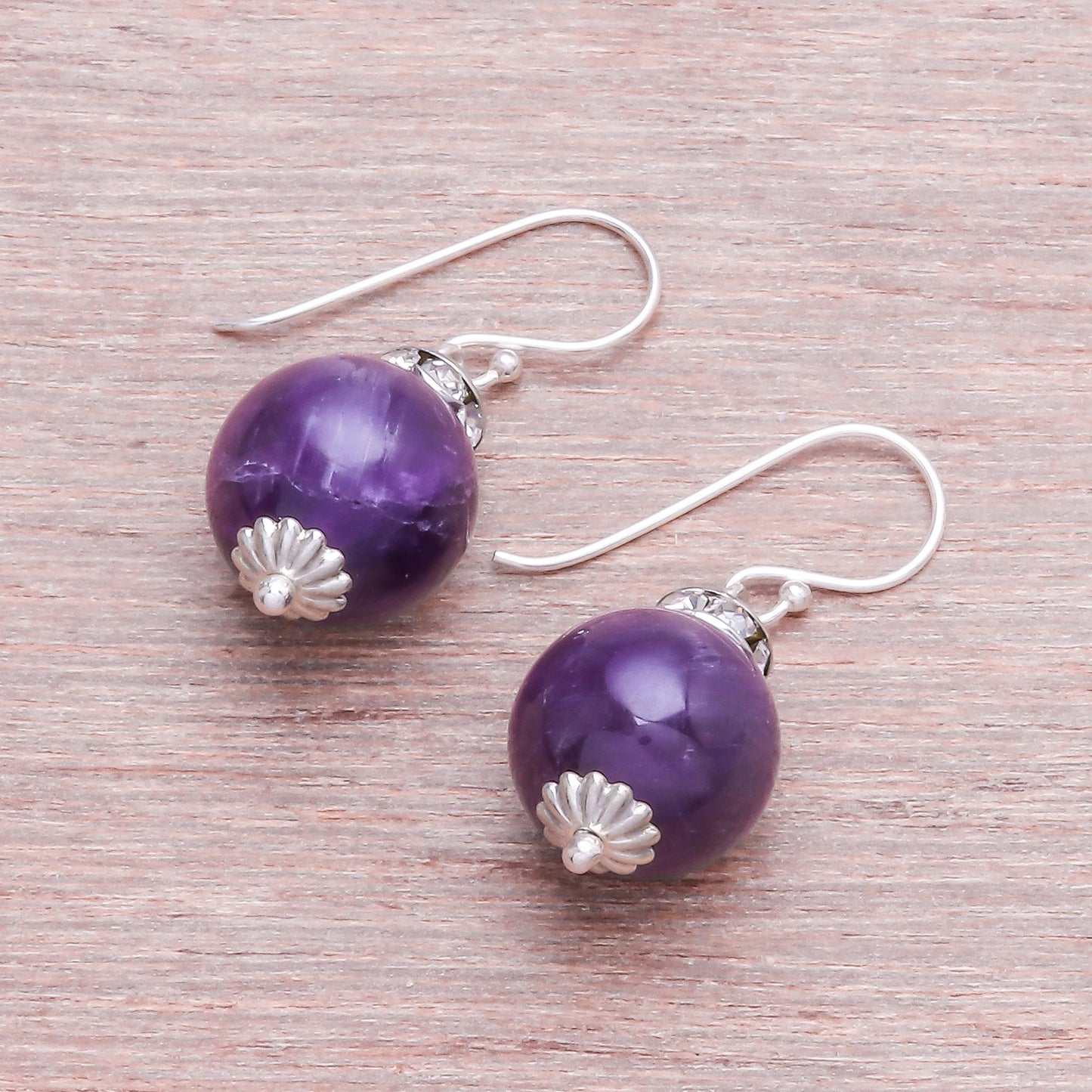 Perfect Orbs Amethyst and 925 Silver Dangle Earrings from Thailand