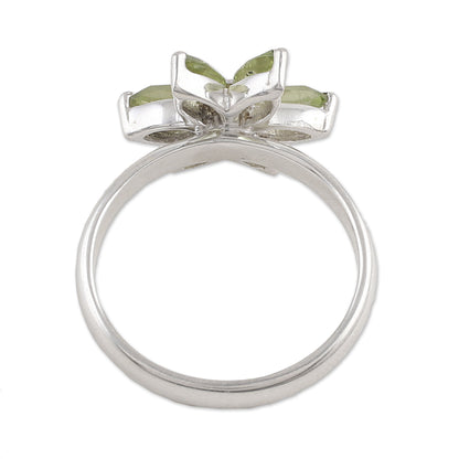 Sparkling Daisy Peridot and Sterling Silver Floral Ring from India
