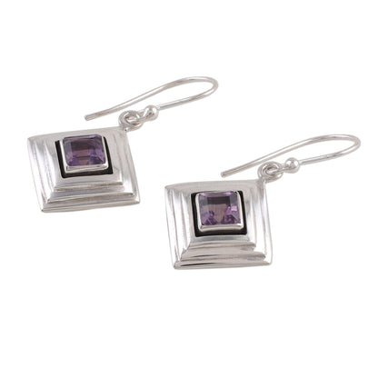 Feminine Purple Amethyst and Sterling Silver Modern Earrings from India