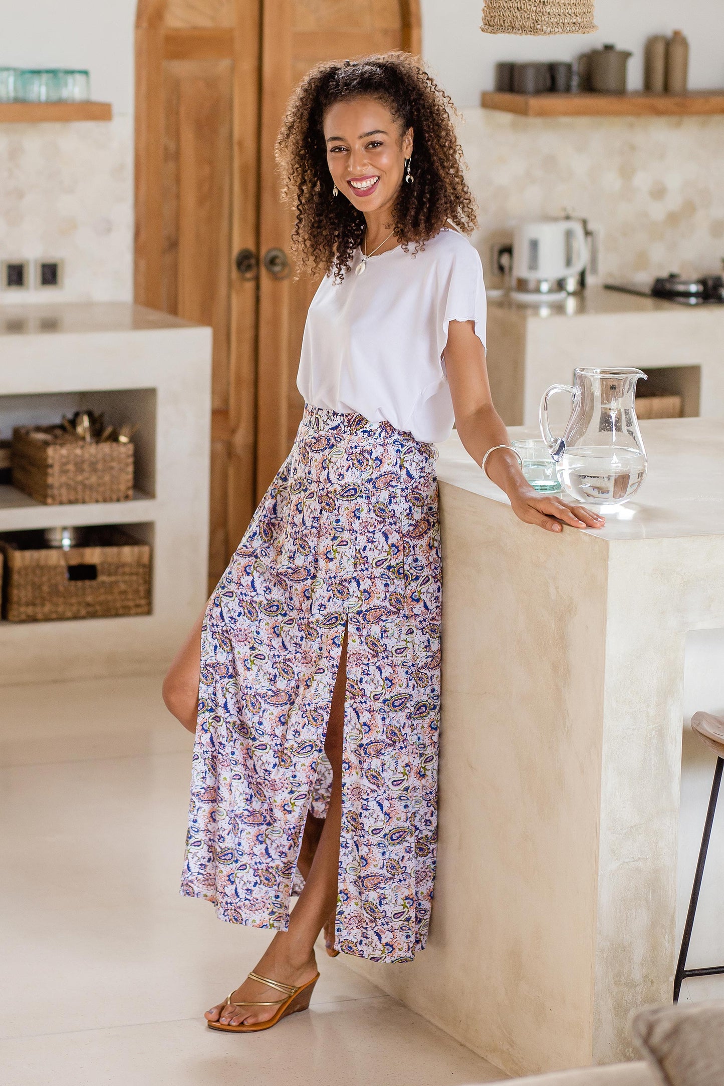 Pretty in Paisley Long Rayon Skirt with Paisley Pattern from Indonesia